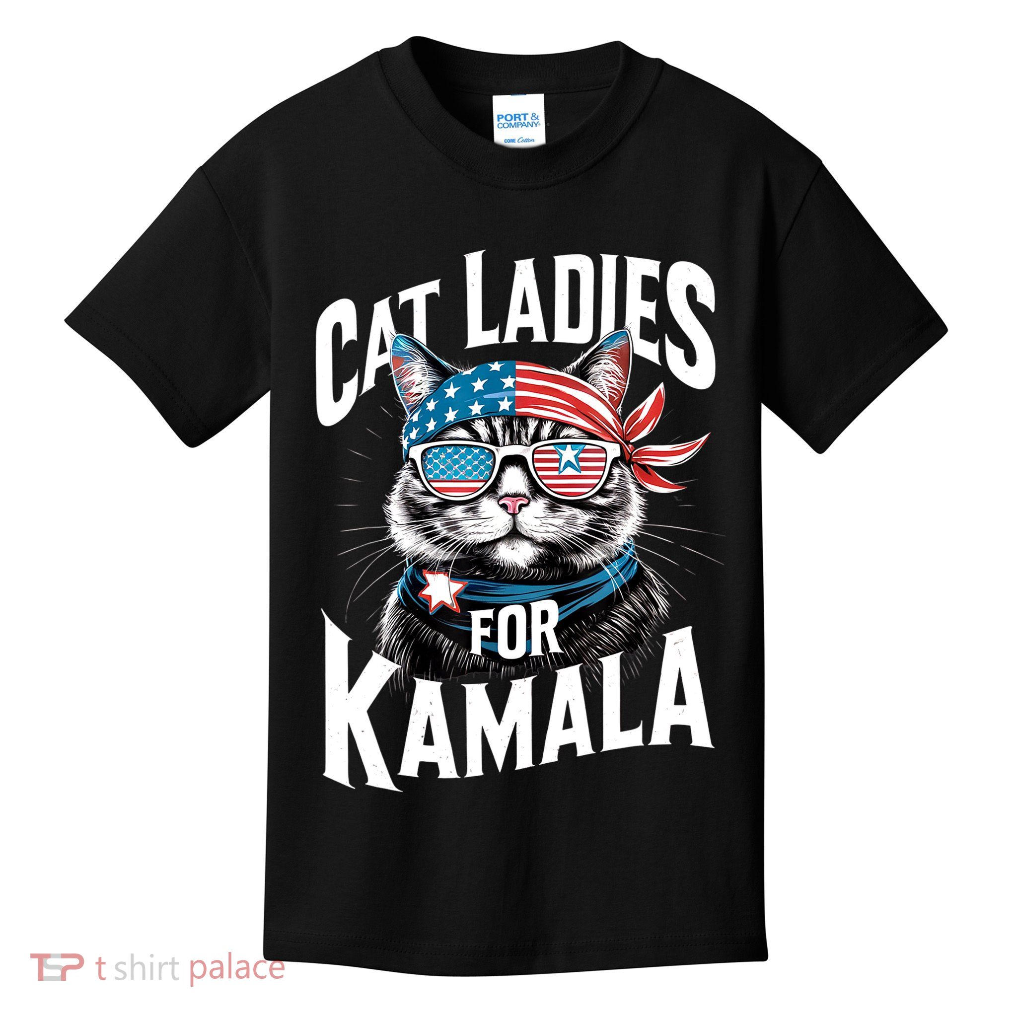 President Kamala Harris Funny Cat Ladies Glasses For Kamala 2024 Kids T-Shirt