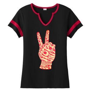 Pro Kamala Harris 2024 Peace Sign Ladies Halftime Notch Neck Tee