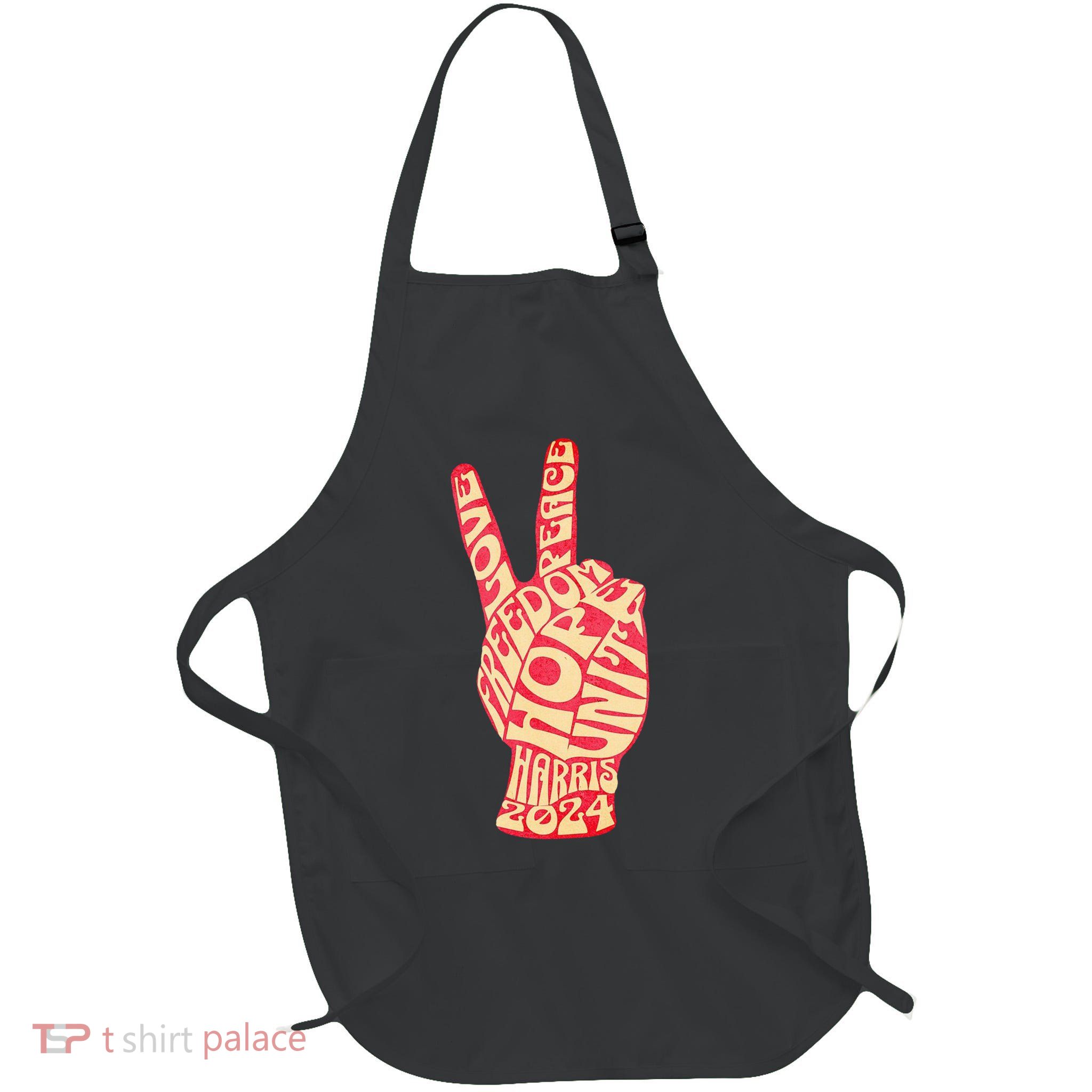 Pro Kamala Harris 2024 Peace Sign Full-Length Apron With Pockets