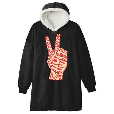 Pro Kamala Harris 2024 Peace Sign Hooded Wearable Blanket