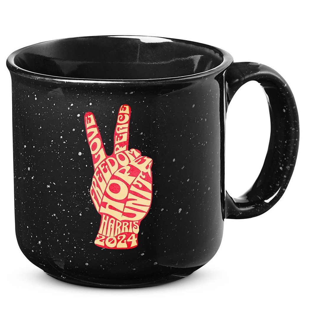 Pro Kamala Harris 2024 Peace Sign 15oz Campfire Ceramic Mug