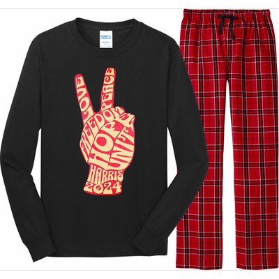 Pro Kamala Harris 2024 Peace Sign Long Sleeve Pajama Set