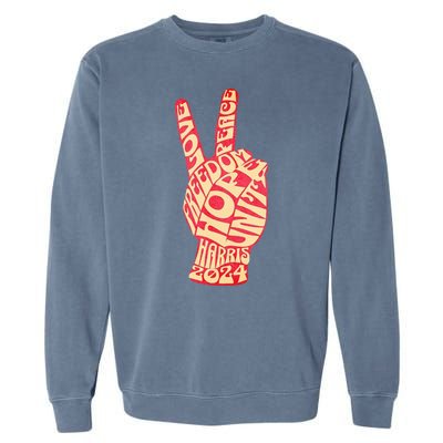 Pro Kamala Harris 2024 Peace Sign Garment-Dyed Sweatshirt