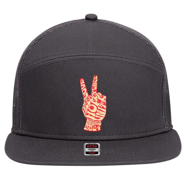 Pro Kamala Harris 2024 Peace Sign 7 Panel Mesh Trucker Snapback Hat