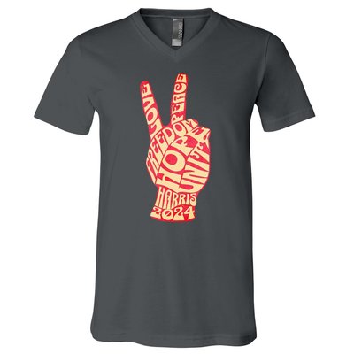 Pro Kamala Harris 2024 Peace Sign V-Neck T-Shirt