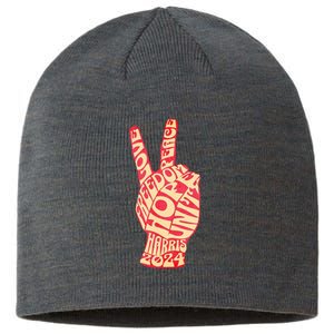 Pro Kamala Harris 2024 Peace Sign Sustainable Beanie