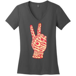 Pro Kamala Harris 2024 Peace Sign Women's V-Neck T-Shirt