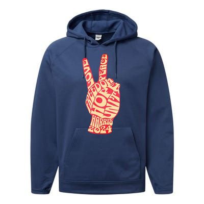 Pro Kamala Harris 2024 Peace Sign Performance Fleece Hoodie