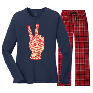 Pro Kamala Harris 2024 Peace Sign Women's Long Sleeve Flannel Pajama Set 