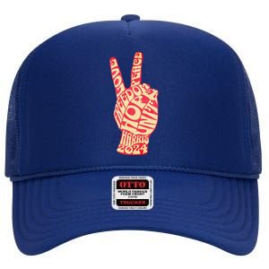 Pro Kamala Harris 2024 Peace Sign High Crown Mesh Back Trucker Hat