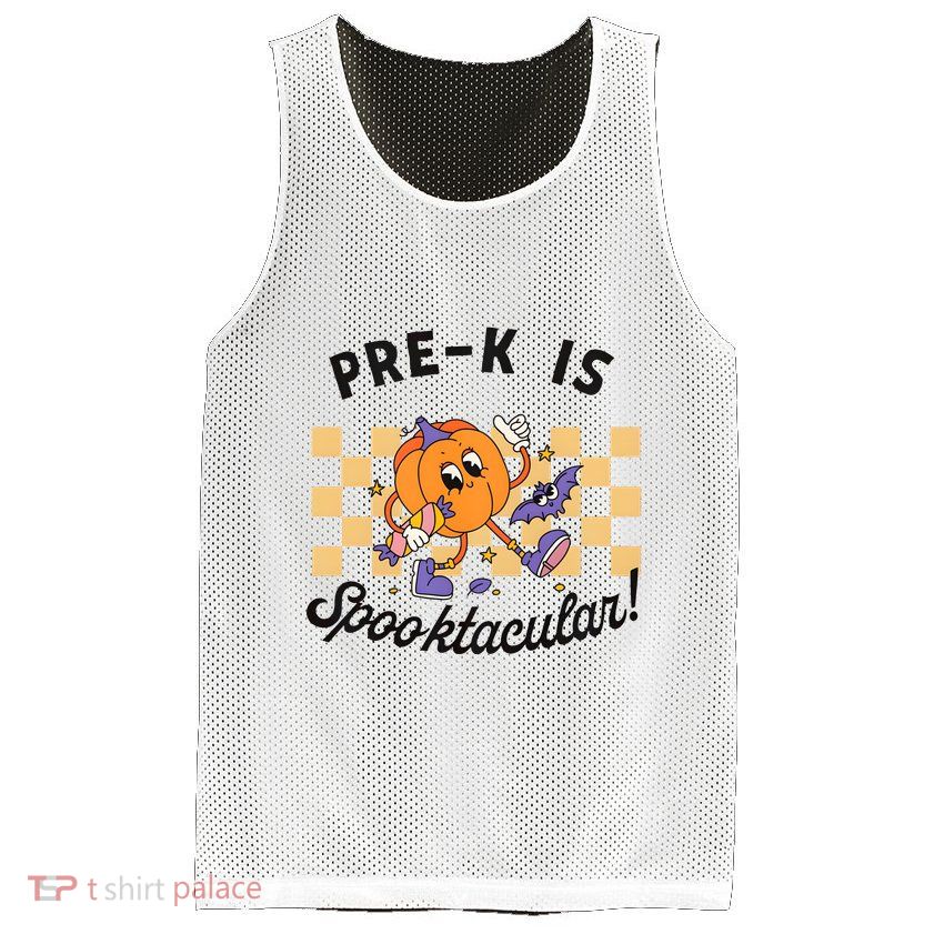 Pre K Is Spooktacular Halloween Pumpkin Spooky Mesh Reversible Basketball Jersey Tank