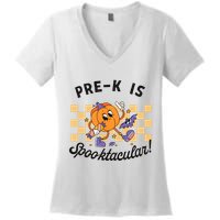 Pre K Is Spooktacular Halloween Pumpkin Spooky Women's V-Neck T-Shirt