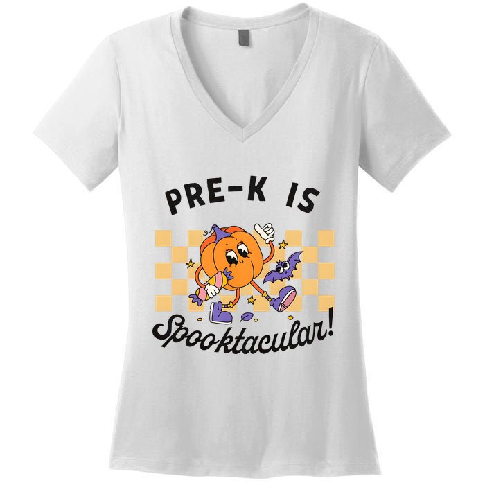 Pre K Is Spooktacular Halloween Pumpkin Spooky Women's V-Neck T-Shirt