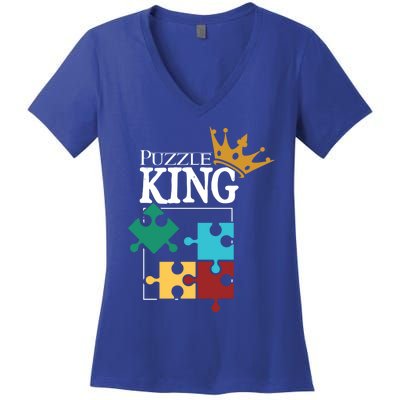 Puzzle King Jigsaw Puzzle Lover Puzzle Pieces Cute Gift Women's V-Neck T-Shirt