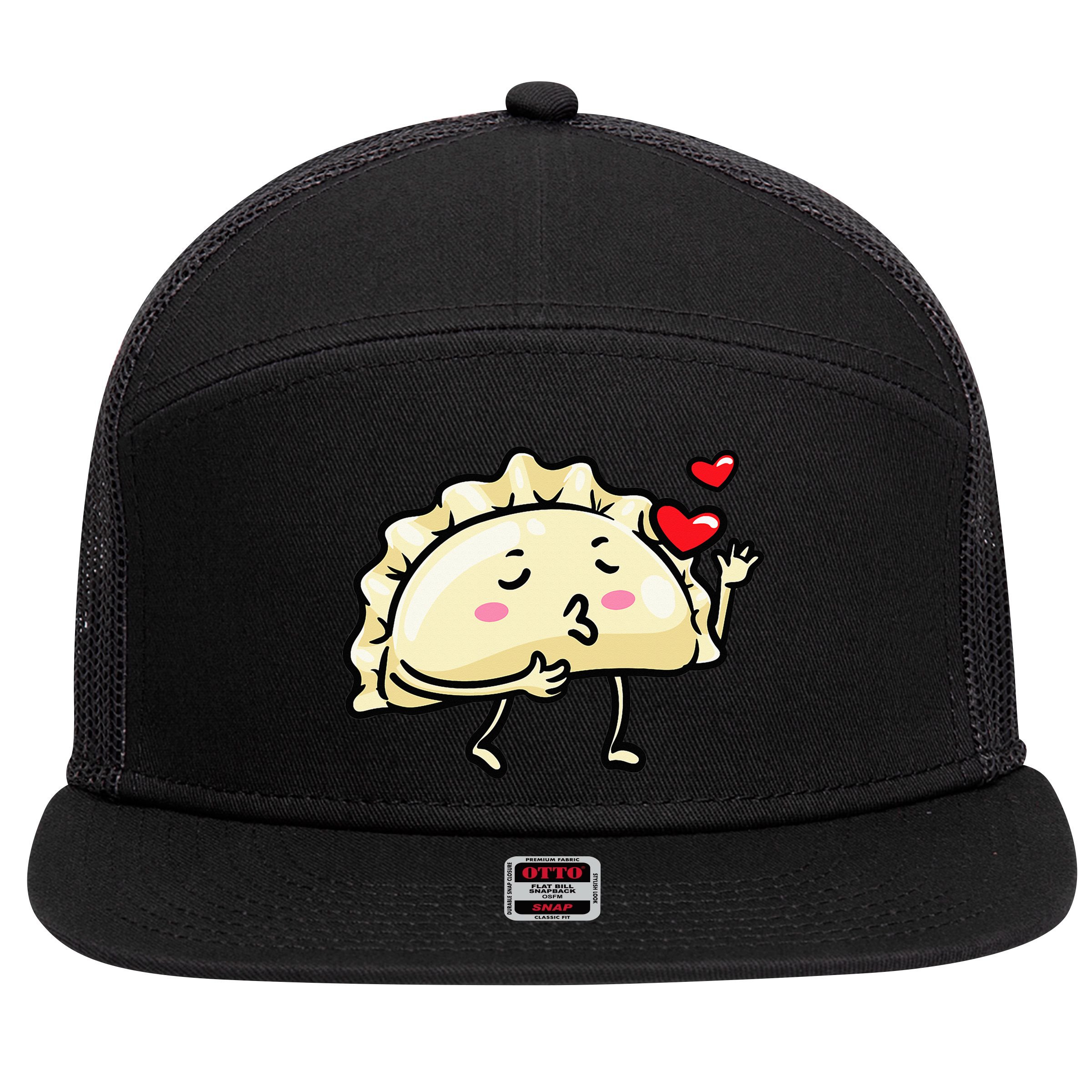 Pierogi Kawaii Kisses Emoticon Polish Food Dyngus Day 7 Panel Mesh Trucker Snapback Hat