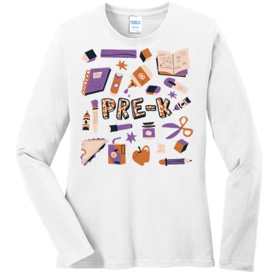 Pre K Kindergarten Back To School Ladies Long Sleeve Shirt