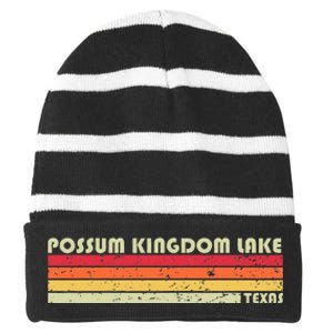 Possum Kingdom Lake Texas Funny Fishing Camping Striped Beanie with Solid Band