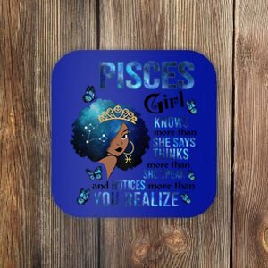 Pisces Knows More Than She Says Black Queen Magic Afro Gift Coaster