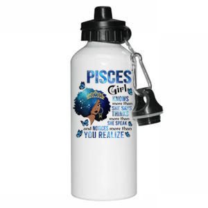 Pisces Knows More Than She Says Black Queen Magic Afro Gift Aluminum Water Bottle