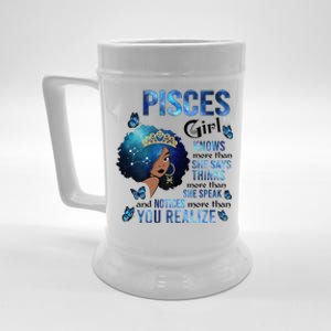 Pisces Knows More Than She Says Black Queen Magic Afro Gift Beer Stein