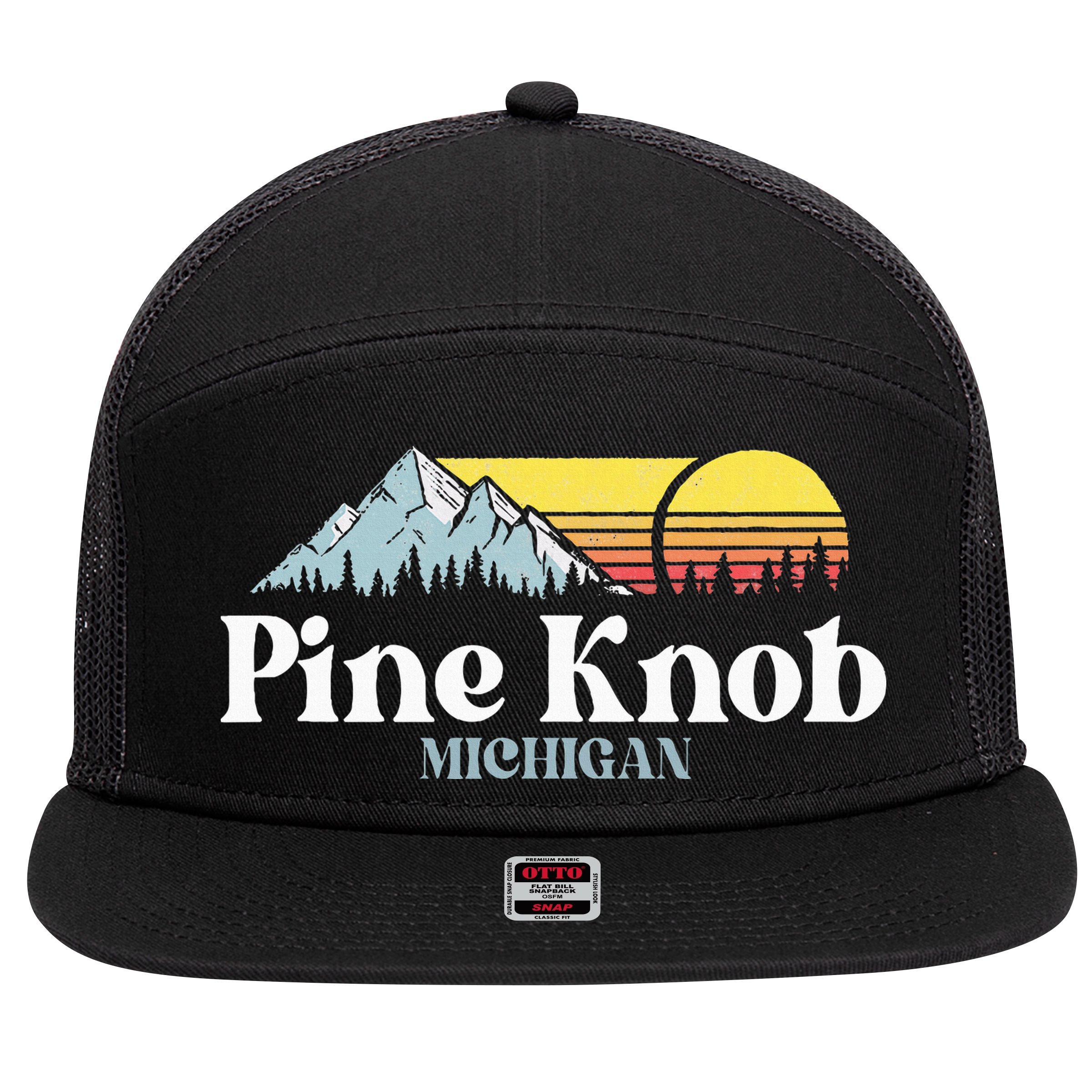 Pine Knob Michigan Ski Snowboarding Vacations Hiking Trails 7 Panel Mesh Trucker Snapback Hat
