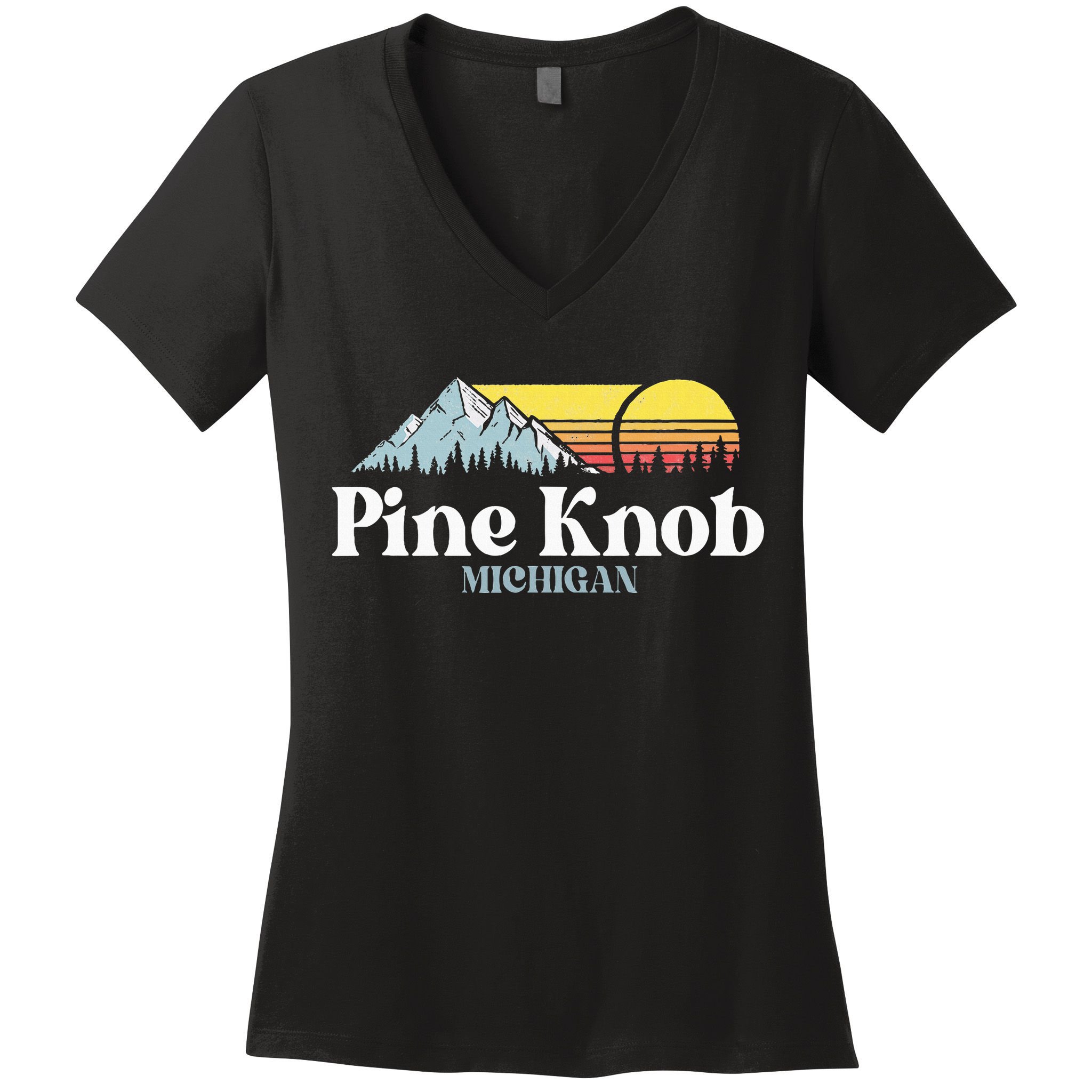 Pine Knob Michigan Ski Snowboarding Vacations Hiking Trails Women's V-Neck T-Shirt