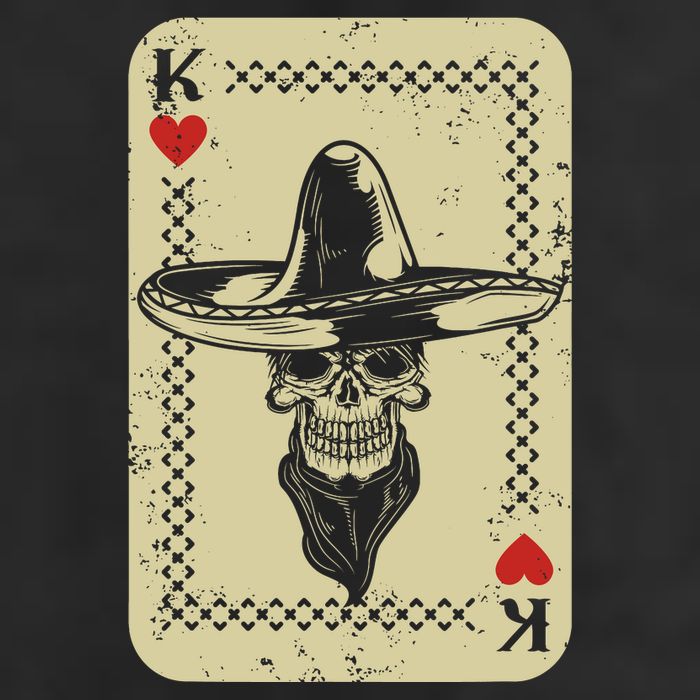 Poker King Mexico Sugar Skull Calavera Cards Player Cowboy 7 Panel Mesh Trucker Snapback Hat