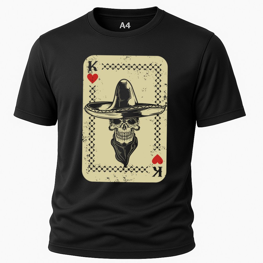 Poker King Mexico Sugar Skull Calavera Cards Player Cowboy Cooling Performance Crew T-Shirt