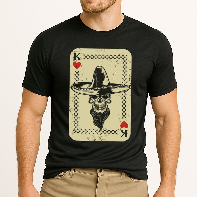 Poker King Mexico Sugar Skull Calavera Cards Player Cowboy Cooling Performance Crew T-Shirt