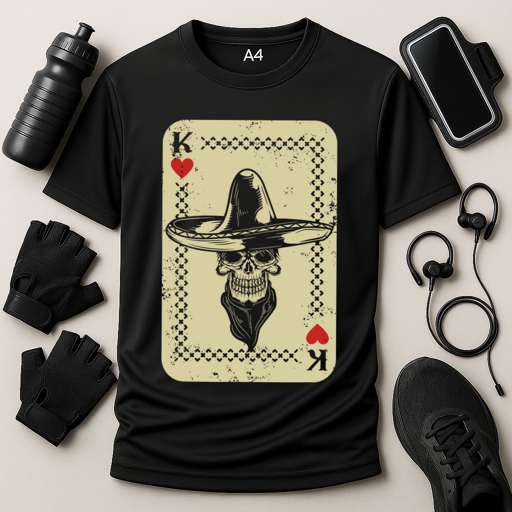 Poker King Mexico Sugar Skull Calavera Cards Player Cowboy Cooling Performance Crew T-Shirt