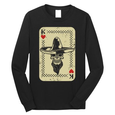 Poker King Mexico Sugar Skull Calavera Cards Player Cowboy Long Sleeve Shirt