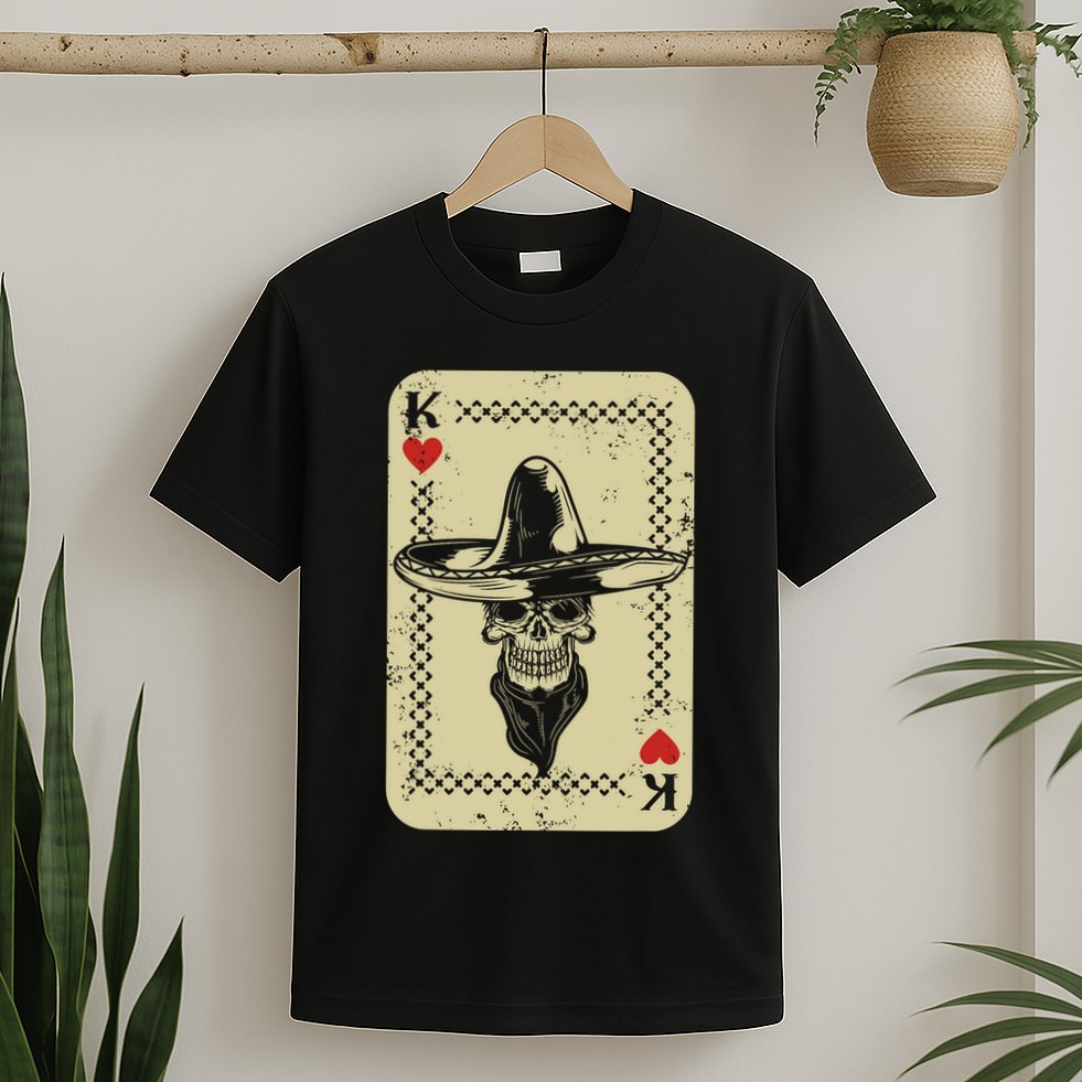 Poker King Mexico Sugar Skull Calavera Cards Player Cowboy T-Shirt