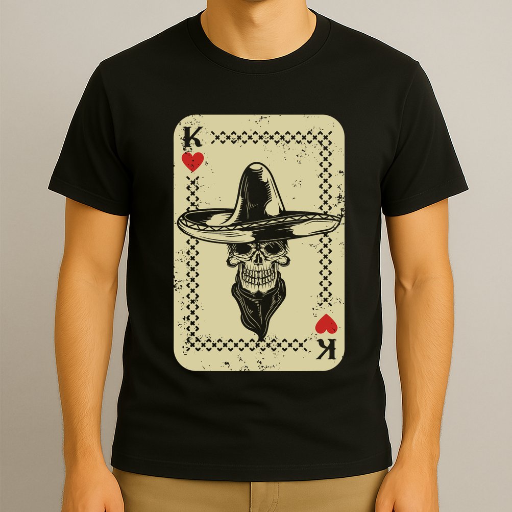 Poker King Mexico Sugar Skull Calavera Cards Player Cowboy T-Shirt
