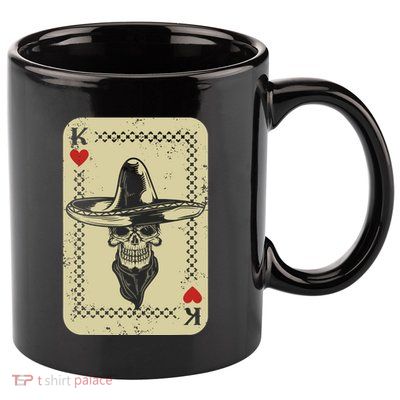 Poker King Mexico Sugar Skull Calavera Cards Player Cowboy 11oz C Handle Ceramic Mug