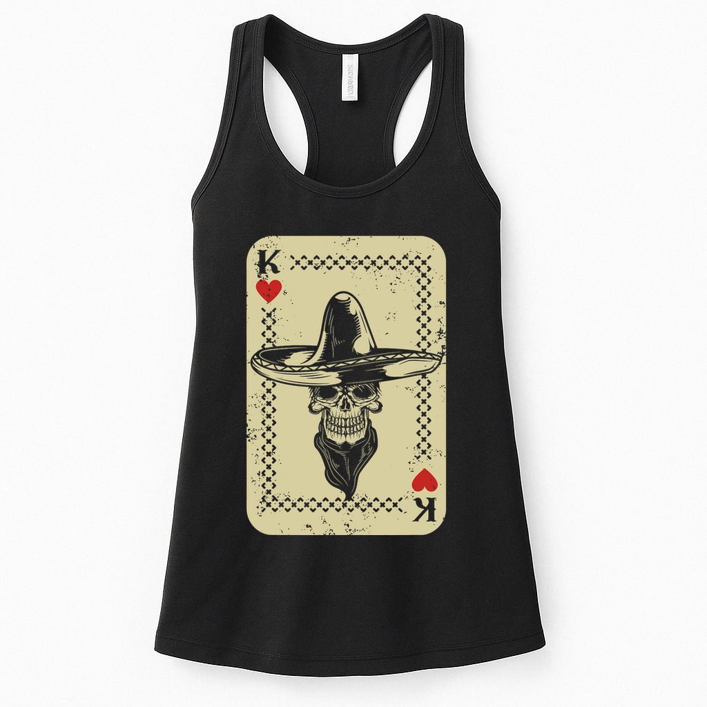 Poker King Mexico Sugar Skull Calavera Cards Player Cowboy Womens Tank Top