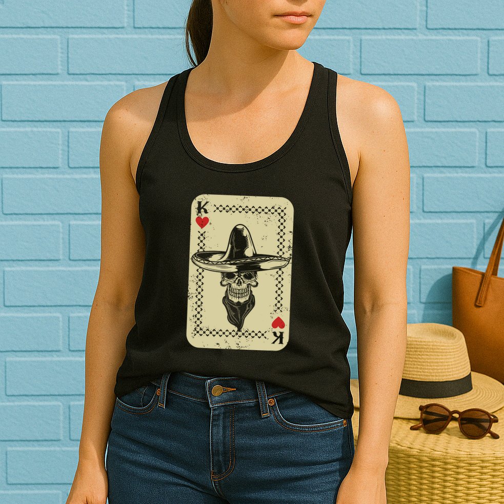 Poker King Mexico Sugar Skull Calavera Cards Player Cowboy Womens Tank Top