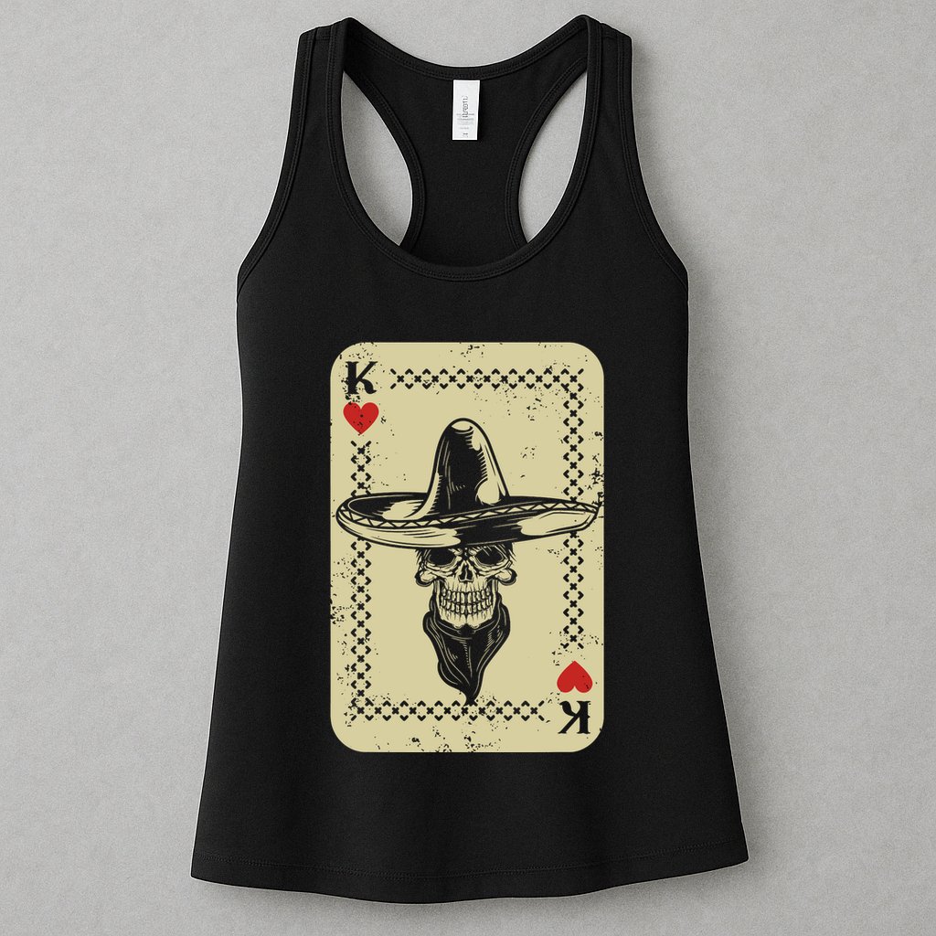 Poker King Mexico Sugar Skull Calavera Cards Player Cowboy Womens Tank Top