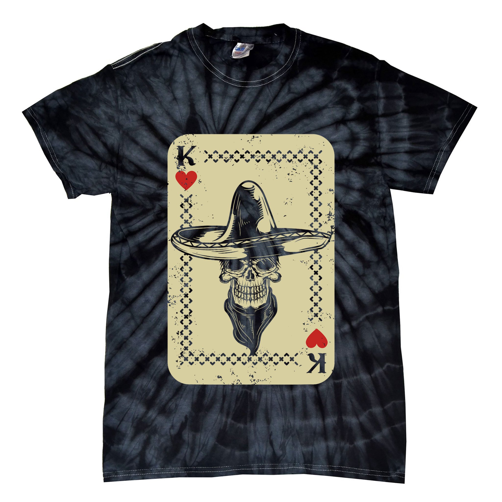 Poker King Mexico Sugar Skull Calavera Cards Player Cowboy Tie-Dye T-Shirt