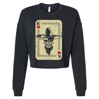 Poker King Mexico Sugar Skull Calavera Cards Player Cowboy Cropped Pullover Crew
