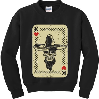 Poker King Mexico Sugar Skull Calavera Cards Player Cowboy Kids Sweatshirt