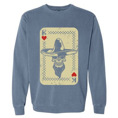 Poker King Mexico Sugar Skull Calavera Cards Player Cowboy Garment-Dyed Sweatshirt