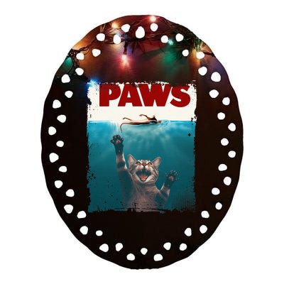 Paws Kitten Meow Parody Funny Cat Lover Gifts Cute Cat Ceramic Oval Ornament