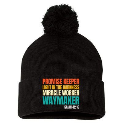 Promise Keeper Miracle Worker Waymaker Christian Faith Pom Pom 12in Knit Beanie