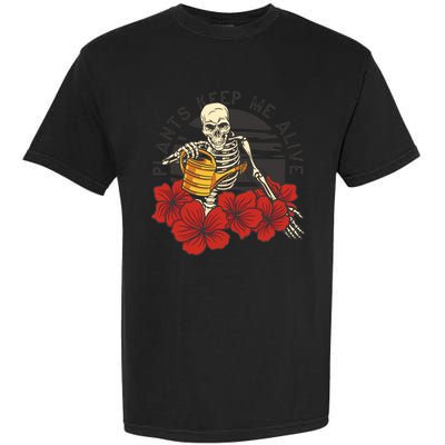 Plants Keep Me Alive Floral Skull Garment-Dyed Heavyweight T-Shirt