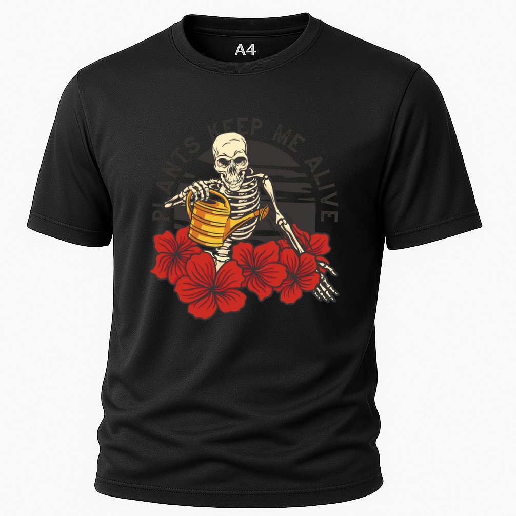 Plants Keep Me Alive Floral Skull Cooling Performance Crew T-Shirt