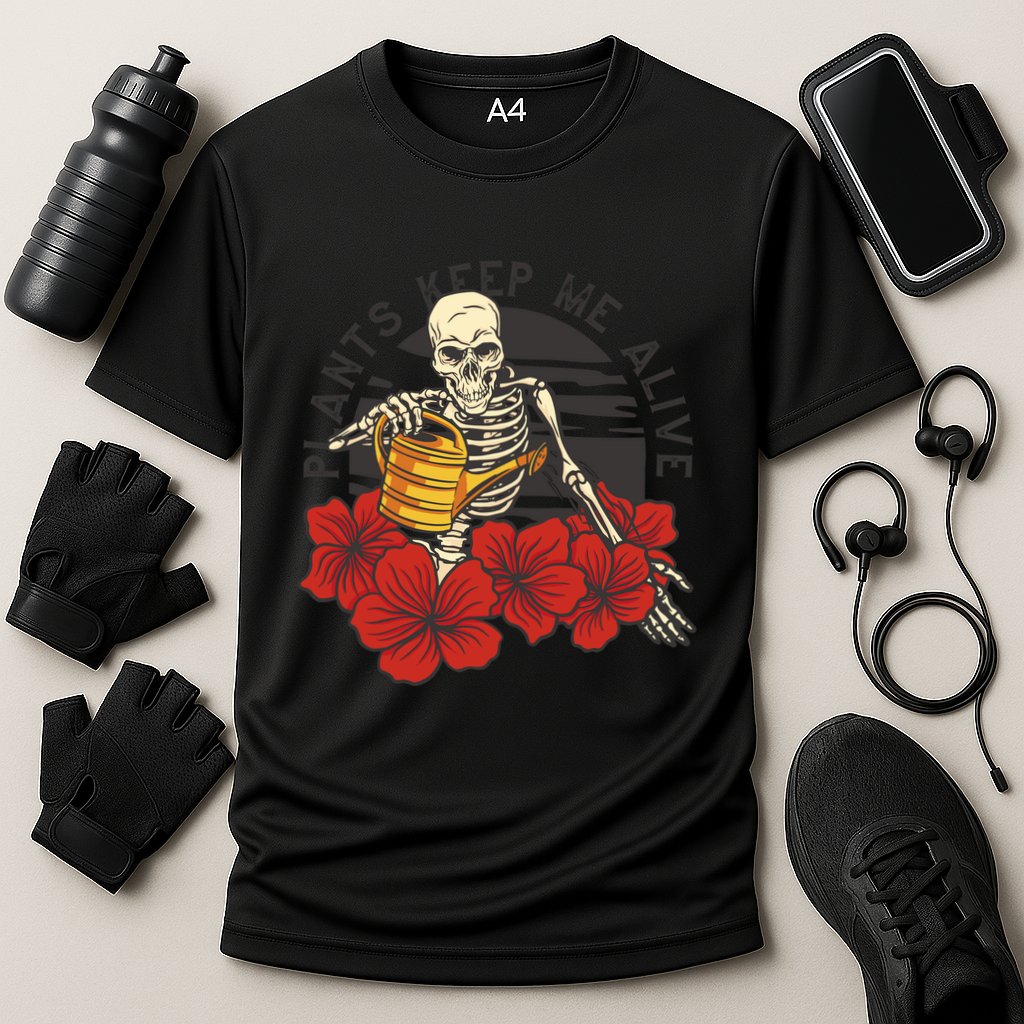 Plants Keep Me Alive Floral Skull Cooling Performance Crew T-Shirt