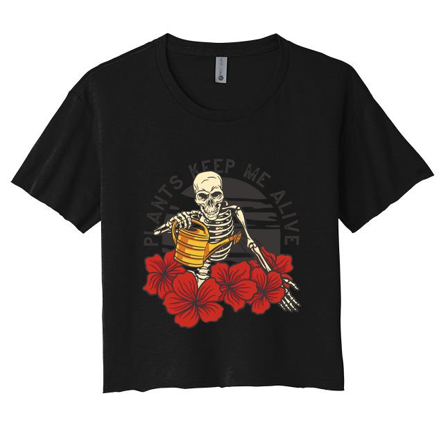 Plants Keep Me Alive Floral Skull Crop Top