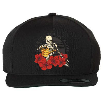 Plants Keep Me Alive Floral Skull Wool Snapback Cap