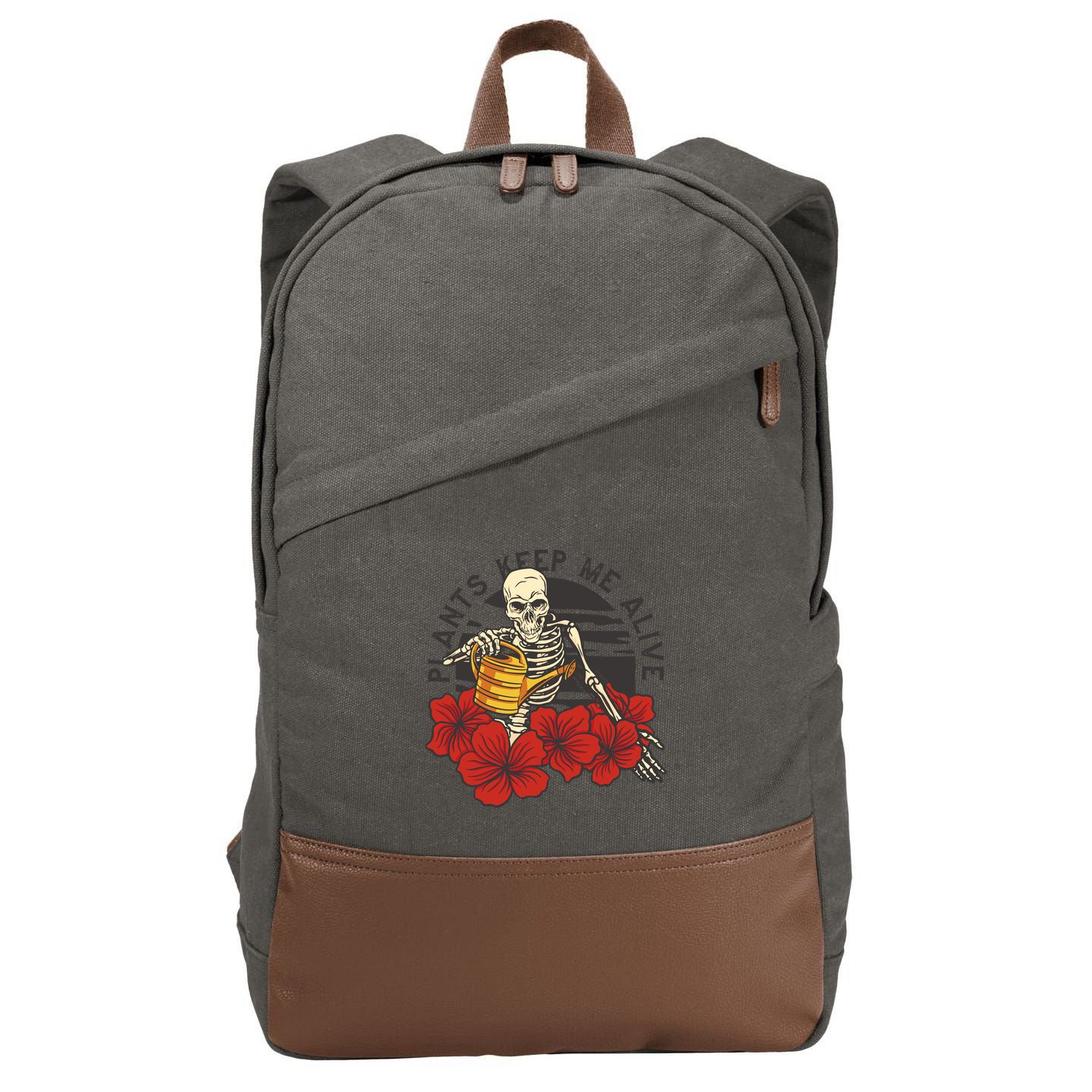 Plants Keep Me Alive Floral Skull Cotton Canvas Backpack