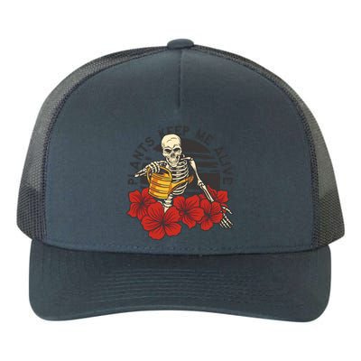 Plants Keep Me Alive Floral Skull Yupoong Adult 5-Panel Trucker Hat